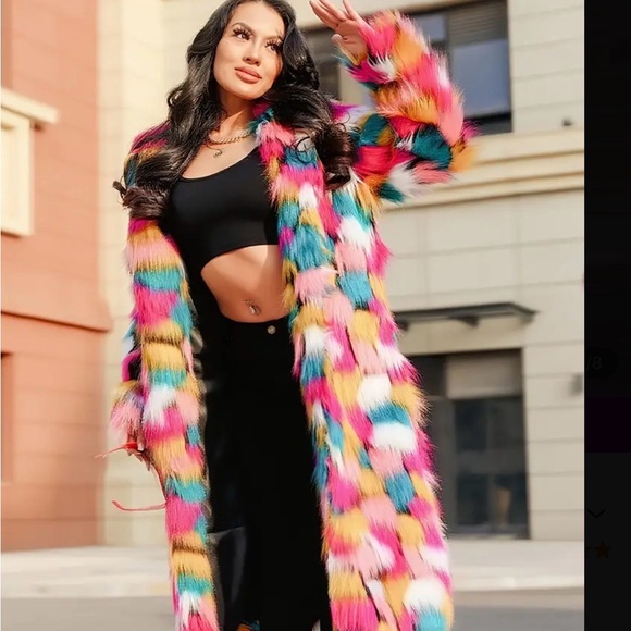 Colorful Faux Fur Coat - Picture 5 of 6